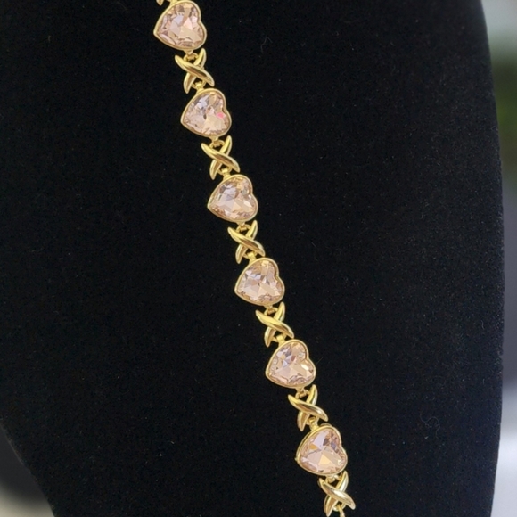 Gold Filled XO Light Pink Crystal Heart Bracelet - Picture 3 of 8